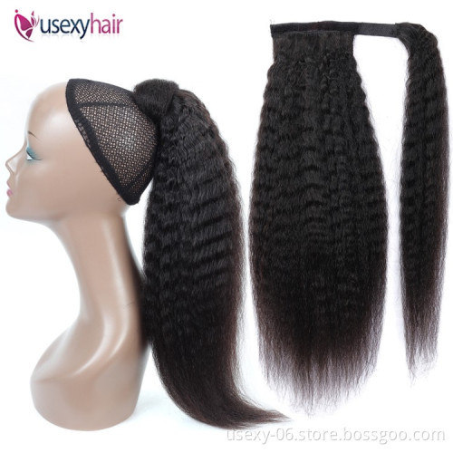 Wholesale Wrap Around Ponytail Straight Curly Body wave Human Hair Drawstring Ponytail Extension